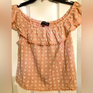 Blush pink eyelet off shoulder top for juniors medium to large